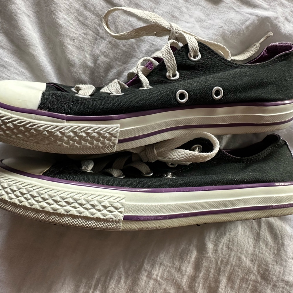 Converse All Star Junior Size 3 Black with Metallic Purple Low Top Sneakers - Picture 7 of 11